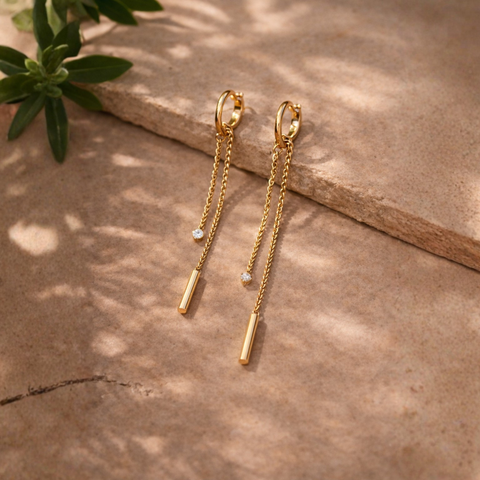 Luna Chain Drop Huggie Earrings