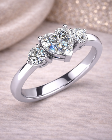 Amour Three Stone Heart Ring