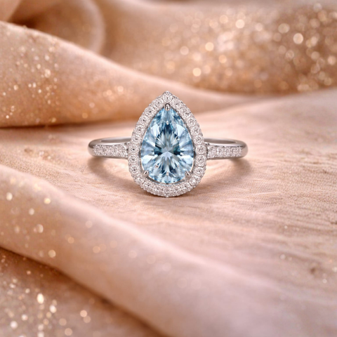Azure Pear Halo Ring